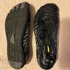 Black Slip-On Water Shoes with Gray Stripe Accents